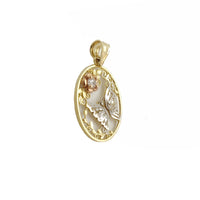 Oval Flower frame Butterfly Pendant (14K).