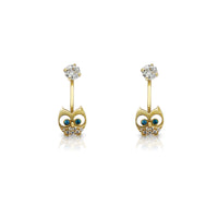 Owl Curved Barbell Earrings Light Blue (14K) Popular Jewelry New York