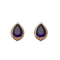 Pear-Shaped Amethyst Ornate Bezel Stud Earrings (14K)