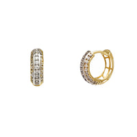 Pave Two-Toned Pattern Huggie Earrings (14K) Popular Jewelry New York