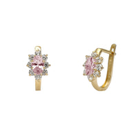 Zirconia Marquise Flower Huggie Earrings (14K)