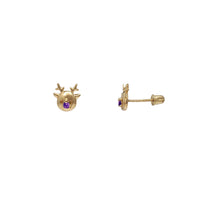 Zirconia Deer Head Stud Earrings (14K)