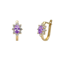 Zirconia Marquise Flower Huggie Earrings (14K)