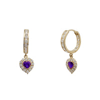 Zirconia Heart Hanging Huggie Earrings (14K)