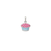Enameled Pink Fuchsia Cupcake Pendant (Silver)