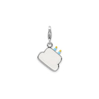 Enameled Brown Birthday Cake Charm Pendant (Silver)