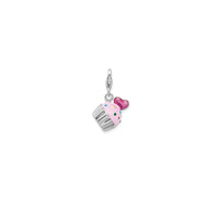 3-D Enameled Heart Cupcake Pendant (Silver)