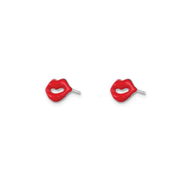 Enamel Red Lips Stud Earrings (Silver)