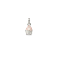 Enameled Pink Cupcake Charm Pendant (Silver)