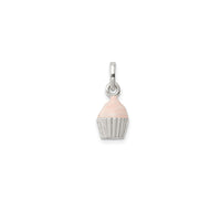 Enameled Pink Cupcake Charm Pendant (Silver)