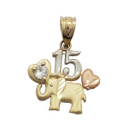Tricolor "15" Elephant Pendant (14K)