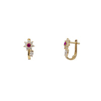 Zirconia Flower Huggie Earrings (14K)