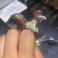 Multi-Color Rooster Ring (Silver)