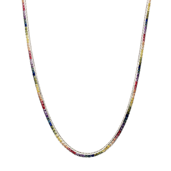 Rainbow Channel Setting CZ Tennis Chain (Silver) Popular Jewelry New York