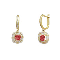Cushion-Cut Halo Color Gemstone Dangle Earrings (14K)
