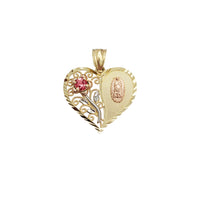 Zirconia Birthstone Rose Long Stem & Virgin Heart Pendant (14K) Popular Jewelry New York