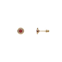 Zirconia Bezel Round Stud Earrings (14K)