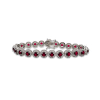 Dark Orange Zirconia Halo Round Tennis Bracelet (Silver)