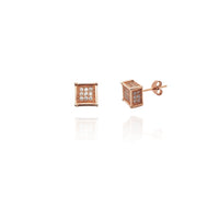 Rose Cube Stud CZ Earrings (Silver) New York Popular Jewelry
