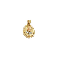 Rose and Vines Oval Framed Pendant (14K) Tri Tone 14 Karat Yellow Gold, White Gold, Rose Gold, Popular Jewelry New York