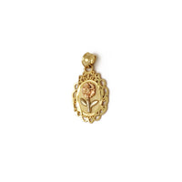 Rose and Vines Oval Framed Pendant (14K) Tri Tone 14 Karat Yellow Gold, White Gold, Rose Gold, Popular Jewelry New York