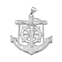 Sand-Blasted Anchor Jesus Crucifix Pendant (Silver) Popular Jewelry New York