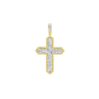Diamond Two-Tone Round & Baguettes Cross Pendant (14K)