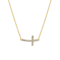 Zirconia Sideways Cross Necklace (14K)