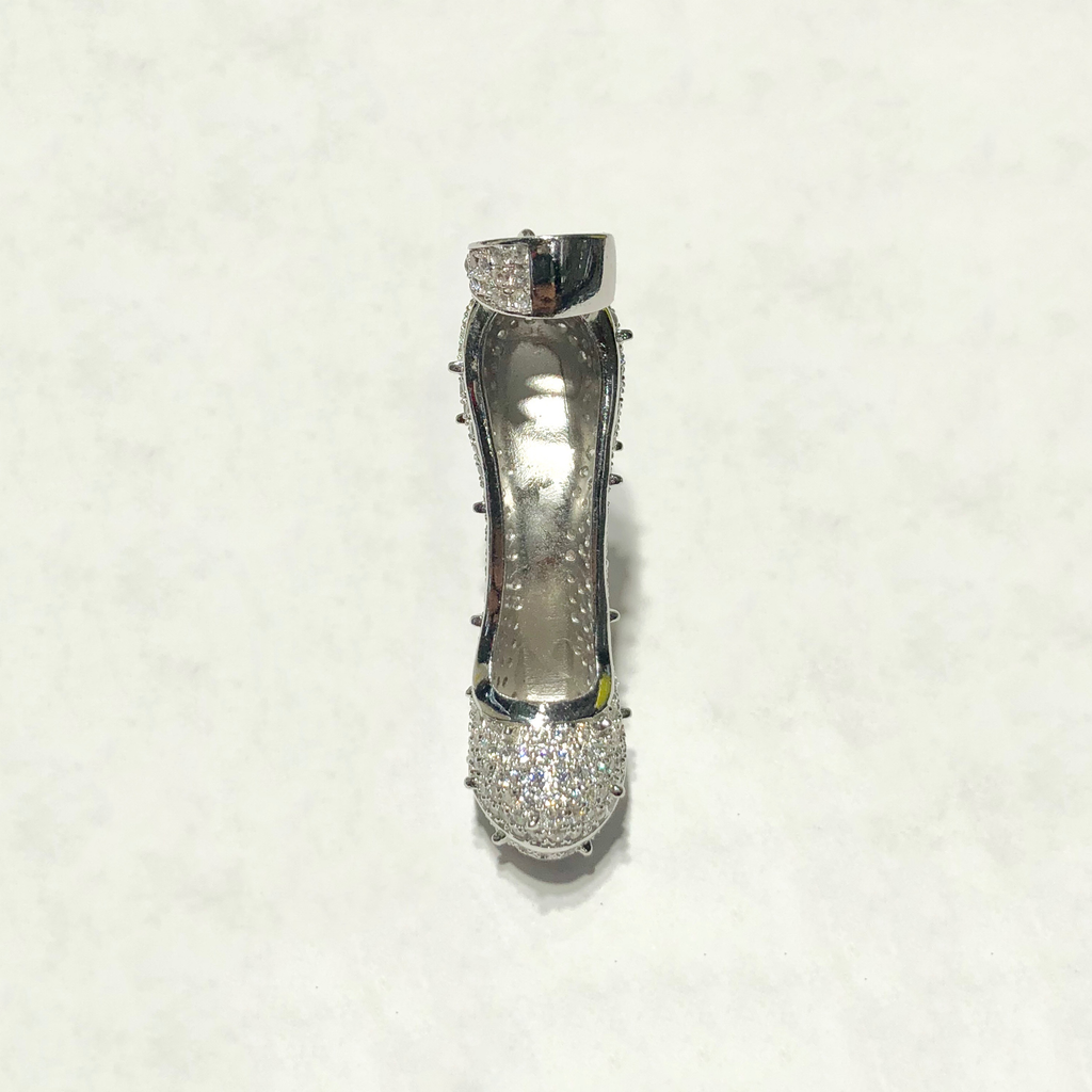 H&J Jewelry 925 Sterling Silver Icy CZ 3D High Heel Shoe Pendant – Choose Gold Or Silver Plate