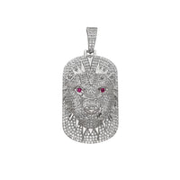 Stone-Set Red-Eyes Lion Head Dog Tag Pendant (Silver) Popular Jewelry New York