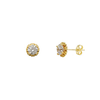 CZ Solitaire Flower Stud Earrings (14K)
