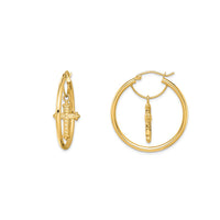Dangling Cross Hoops Earrings (14K)
