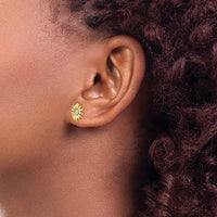 Two-Tone Daisy Flower Stud Earrings (14K)