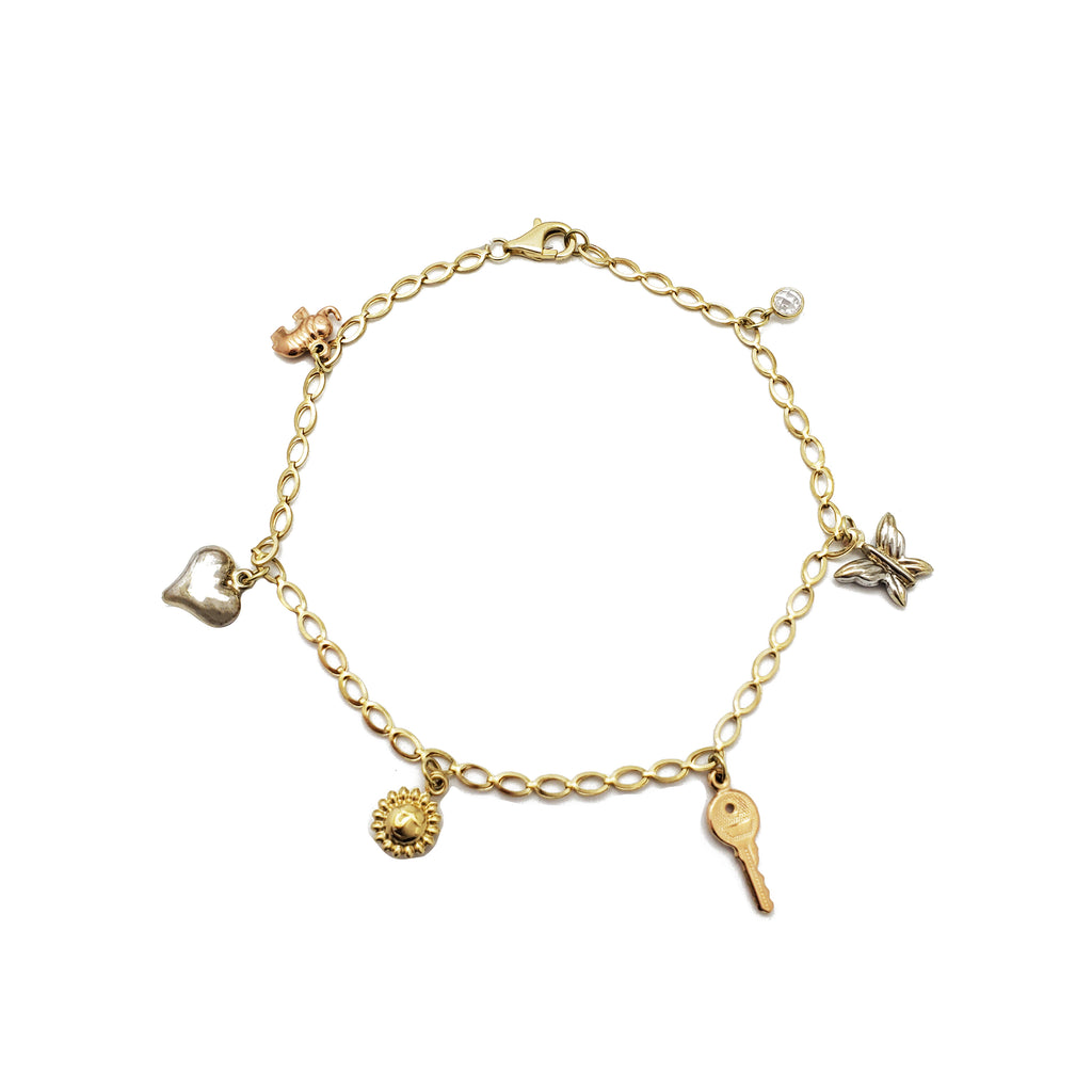 Tricolor Charm Anklet Bracelet (14K) – Popular J