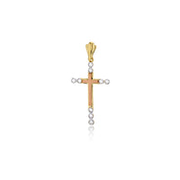 Tricolor CZ Bezel Cross Pendant (14K)