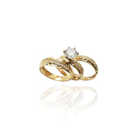 Milgrain Stoneset Thick Stripe Accent Engagement Ring Set (14K)