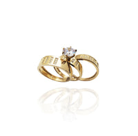 Stoneset Pillar Accent Engagement Ring Set (14K)