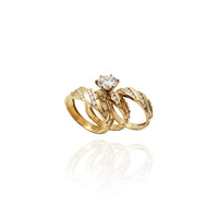 Pinstriped Accent Stone Engagement Ring Set (14K)