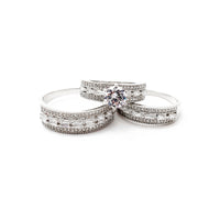 Three Piece Set Baguettes & Round CZ Engagement Ring (Silver) Popular Jewelry New York