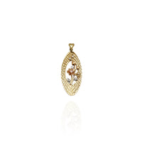 Tri-Color Oval-Framed Rose Pendant (14K)
