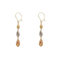 Tri-Color Round Silhouette Teardrop Shaped Hanging Earrings (14K) Popular Jewelry New York