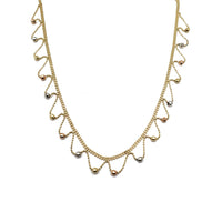 Tri-Color Wavy Rain Beads Fancy Necklace (14K)