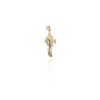 Tri-Tone Crucified Jesus With Leafs CZ Pendant (14K) New York Popular Jewelry