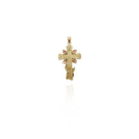 Tri-Tone Crucified Jesus With Leafs CZ Pendant (14K) New York Popular Jewelry