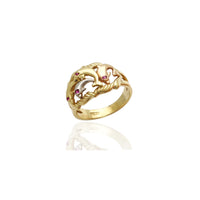Tri-Tone Dolphin CZ Ring (14K) Yellow Gold White Gold Rose Gold