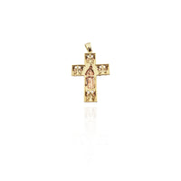 Tri-Color Mary with Butterflies Cross Pendant (14K)