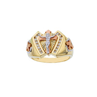 Tri-color Textured Channel Jesus Crucified Ring (14K) Popular Jewelry New York