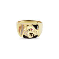 Tricolor Red Eye Black Onyx Panther Head Ring (14K) Popular Jewelry New York