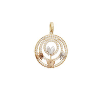 Tricolor Circular Zirconia Cluttered Butterfly Pendant (14K)