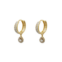 Two-Row Pave Teardrop Hanging Huggie Earrings (14K) Popular Jewelry New York